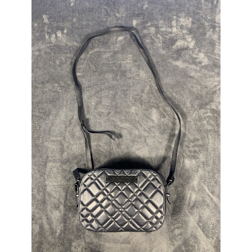 Kurt Geiger London Black Crossbody Mini Zip Purse Leather Quilted
